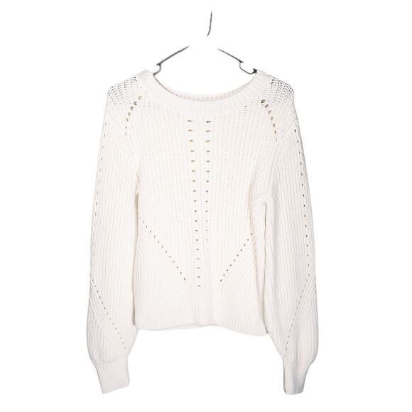 H&M Women's Sweater Ivory Rib Open Knit Top Stretch Blouse Pullover Size Small - Picture 1 of 8